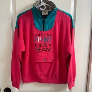 Vintage Adidas Quarter Zip Pullover Sweatshirt Pink Teal Graphic 90s